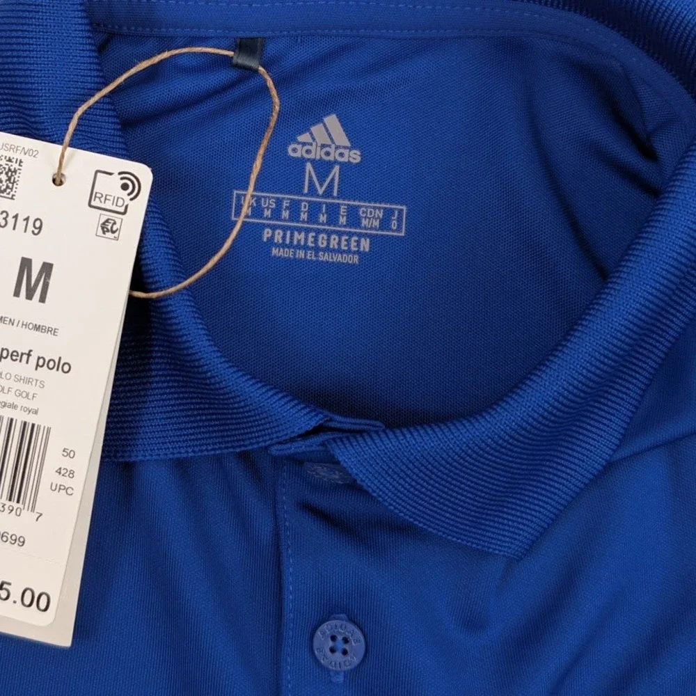 Adidas Performance Golf Polo Shirt Mens Medium Blue‎ PGA Tour Embroidered Logo